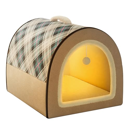 HAZARA Großer Hundehütte, Winter Haustierbett Vier Jahreszeiten Luxus Hundehöhle Innen Katzenhaus Warm Iglu Mit Plüsch Kissen Waschbar,A,L60*47 * 42cm von HAZARA