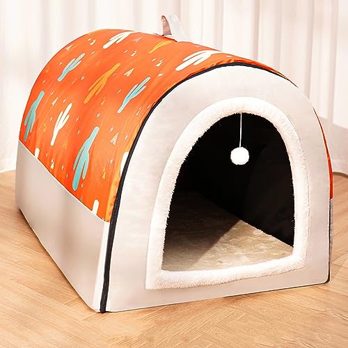 HAZARA Haustierbett, Großer Hundehütte Winter Plüsch Hundekissen Vier Jahreszeiten Warm Hundehöhle Innen Luxus Hunde Iglu Waschbar,Orange,XXXL von HAZARA