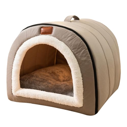 HAZARA Hundebett, Warmes Und Gemütliches Plüsch Katzen Iglu, Waschbares Hundebett Mit Abnehmbarem Kissenkissen, Verbessert Den Schlaf, Faltbares Katzenhaus,Grau,XL60*45 * 40cm von HAZARA