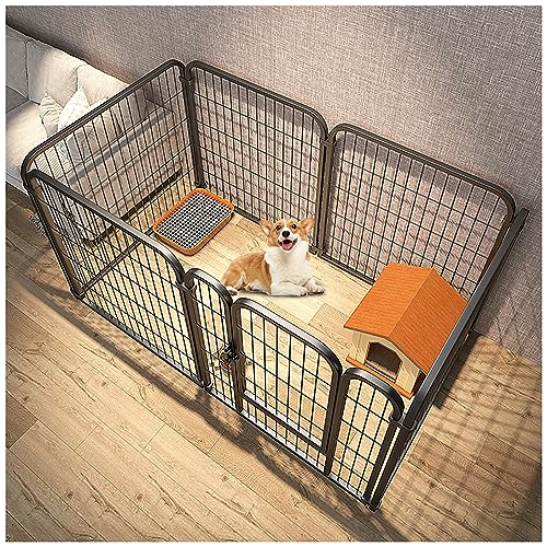 Hundezaun im Innenhochkäfig mit Toilette und Isolationszaun, geeignet für große und mittelgroße Hunde(Size:120x60x70cm,Color:Black (6 Pieces)) von HAZEK