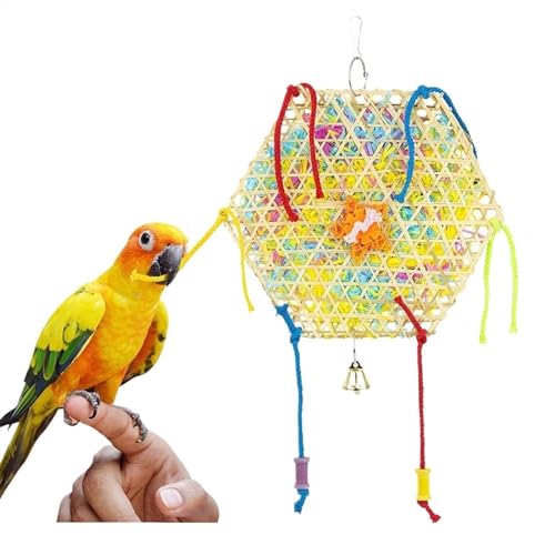 HAdLAm Vogelspielzeug, Zum Ziehen Von Strohseilen, Hängendes Vogelkäfigzubehör Aus Gewebtem Papierdraht Aus Bambus, Nymphensittich Spielzeug (Size : Pack of 1) von HAdLAm