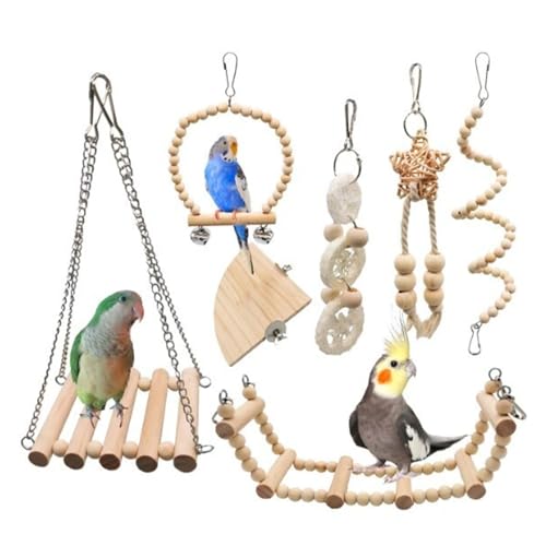 HAdLAm Vogelspwellensittich Spielzeugielzeug-Schaukelständer, Kletterleiter-nymphensittich Spielzeug, 7-teiliges Set, Vogelspielzeug-Kombipaket von HAdLAm