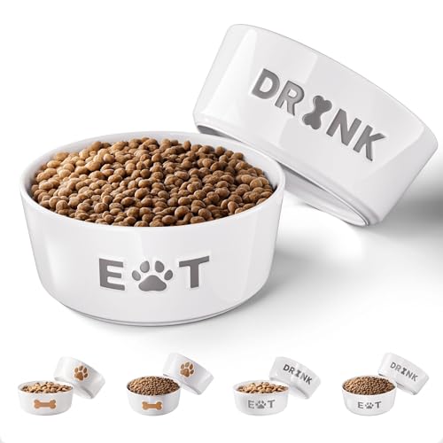 Keramik-Hundenapf, 2er-Set, mit rutschfester Unterseite, 16,5 cm breit x 6,3 cm hoch, Keramik, mittelgroße Hunde, 3 Tassen, Futter- und Wassernäpfe für Hunde, Gummi-Unterseite, 2 Stück, mittlere Größe Keramik-Hundenapf, 2er-Set, mit rutschfester Unterseite, 16,5 cm breit x 6,3 cm hoch, Keramik, mittelgroße Hunde, 3 Tassen, Futter- und Wassernäpfe für Hunde, Gummi-Unterseite, 2 Stück, mittlere Größe von HB Design Co.