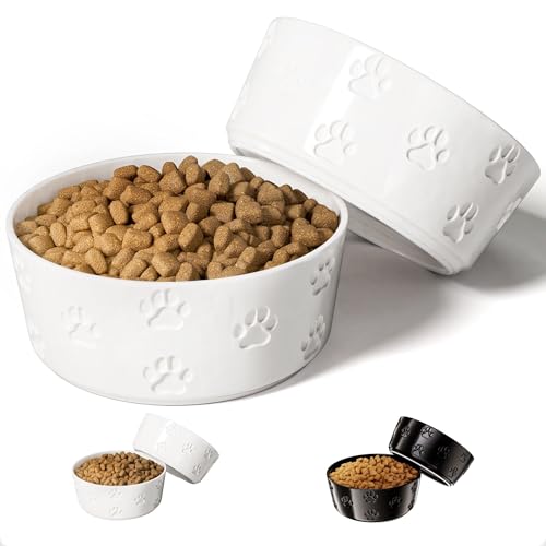 Keramik-Hundenapf-Set mit Anti-Rutsch-Ringen – 19,1 cm rund x 7,6 cm hoch, Set mit 2 Keramik-Hundenäpfen für große Hunde – schwer und schwer zu bewegen – Futter und Wasser – Weiß mit niedlichem Keramik-Hundenapf-Set mit Anti-Rutsch-Ringen – 19,1 cm rund x 7,6 cm hoch, Set mit 2 Keramik-Hundenäpfen für große Hunde – schwer und schwer zu bewegen – Futter und Wasser – Weiß mit niedlichem von HB Design Co.