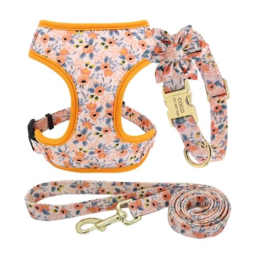 3 Teile/Satz Personalisierte Hund Kragen Leine Leckerli Tasche Floral Pet Gravur Kragen Poop Tasche Halter(145 orange,XS) von HBJzxlOK