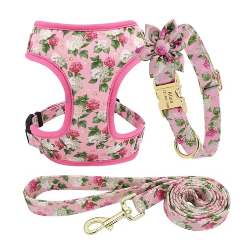 3 Teile/Satz Personalisierte Hund Kragen Leine Leckerli Tasche Floral Pet Gravur Kragen Poop Tasche Halter(145 pink,XS) von HBJzxlOK