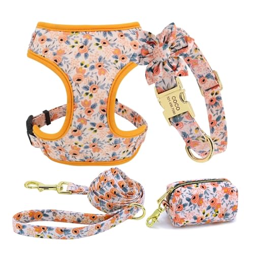 3 Teile/Satz Personalisierte Hund Kragen Leine Leckerli Tasche Floral Pet Gravur Kragen Poop Tasche Halter(145B Orange,S) von HBJzxlOK