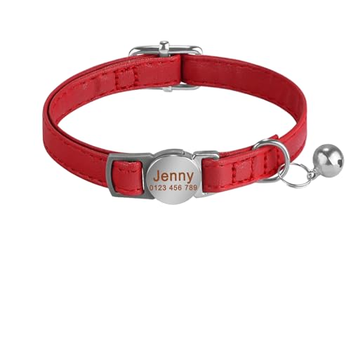 Anti-Verlust-Katzenhalsband, graviertes personalisiertes Lederhalsband mit Namensglocke(Red 2) von HBJzxlOK