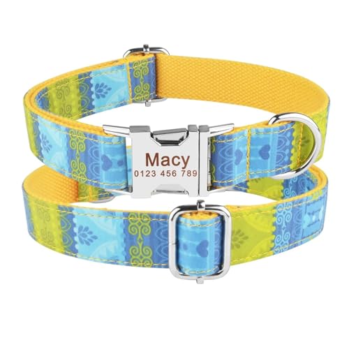 Bedrucktes, individuell graviertes Hundehalsband, Namensschild mit Blumenaufdruck, graviertes Nylonhalsband(Yellow,M 31-50cm) von HBJzxlOK