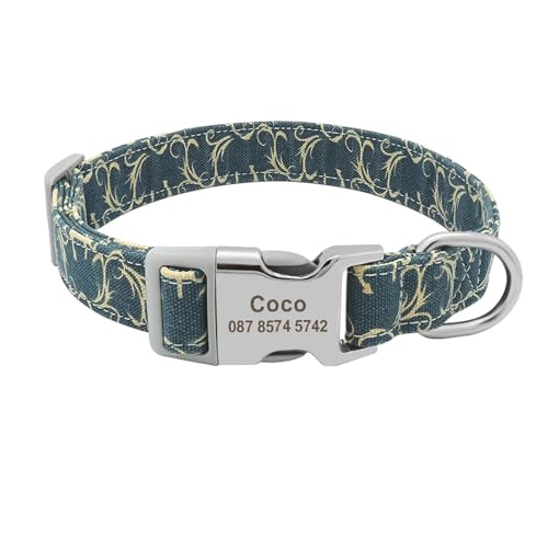 Benutzerdefinierte Hundehalsband Nylon Blume Gravur Haustier Hundehalsband Druck personalisierte Name Halsband(Blue 8,S) von HBJzxlOK