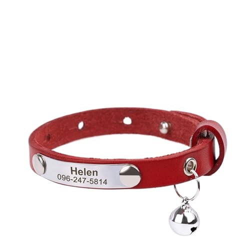 Benutzerdefinierte Leder Katzenhalsband verstellbar personalisierte Identität Halsband Halskette graviert Name(Red 2) von HBJzxlOK
