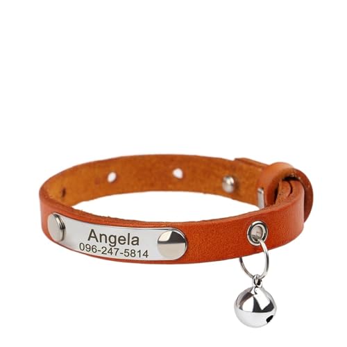 Benutzerdefinierte Leder Katzenhalsband verstellbar personalisierte Identität Halsband Halskette graviert Name(Yellow 1) von HBJzxlOK