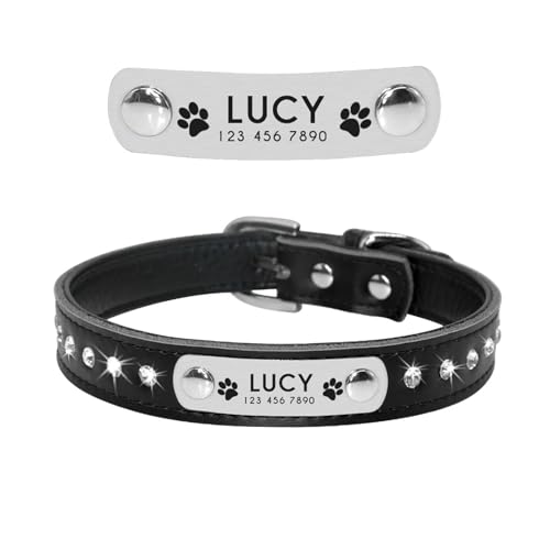 Benutzerdefiniertes Hundehalsband mit Strasssteinen, gepolstert, personalisiertes Hunde-ID-Halsband(Noir,XS) von HBJzxlOK