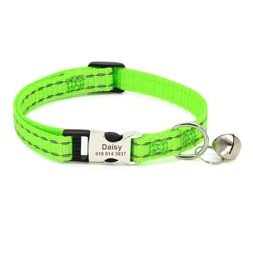 Benutzerdefiniertes Katzenhalsband, reflektierendes Halsband mit Glocke, personalisierte Haustierhalsband-Halskette, 19 cm bis 30 cm(Green 2) von HBJzxlOK