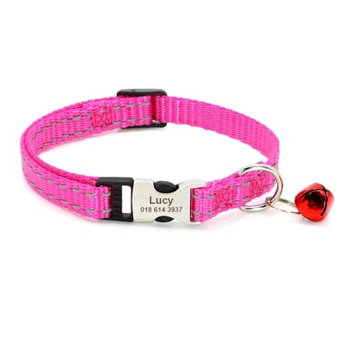 Benutzerdefiniertes Katzenhalsband, reflektierendes Halsband mit Glocke, personalisierte Haustierhalsband-Halskette, 19 cm bis 30 cm(Rose RED) von HBJzxlOK