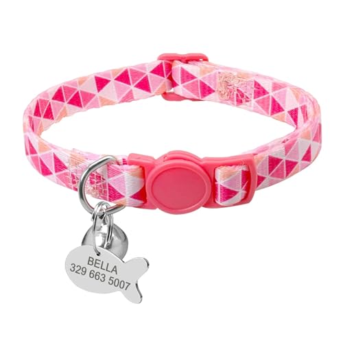 Benutzerdefiniertes Sicherheits-Katzenhalsband, personalisiertes Halsband mit Glocke, Markenname, Nylon-Aufdruck, Haustier-Katzenhal(16-29cm Pink 3) von HBJzxlOK