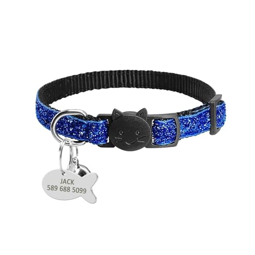 Benutzerdefiniertes Sicherheits-Katzenhalsband, personalisiertes Halsband mit Glocke, Markenname, Nylon-Aufdruck, Haustier-Katzenhal(18-27cm Blue) von HBJzxlOK