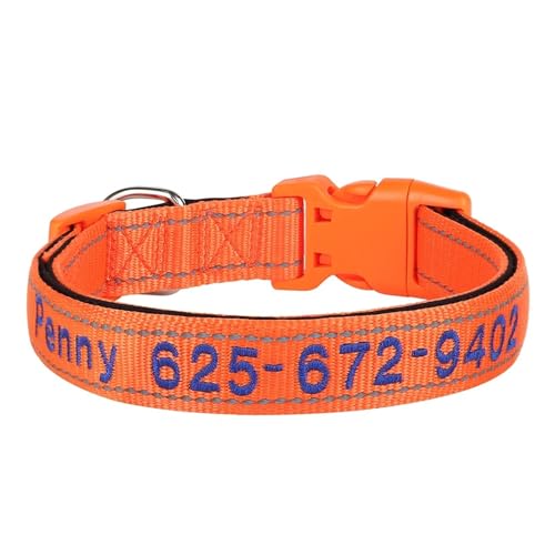 Besticktes Hundehalsband aus Nylon, personalisiertes Welpen- und Katzenhalsband, reflektierendes Haustier-ID-Halsband, DIY-Telefon-Namens-ID(Black 2,M) von HBJzxlOK