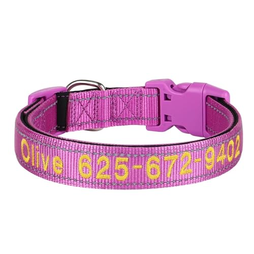 Besticktes Hundehalsband aus Nylon, personalisiertes Welpen- und Katzenhalsband, reflektierendes Haustier-ID-Halsband, DIY-Telefon-Namens-ID(Black 4,M) von HBJzxlOK