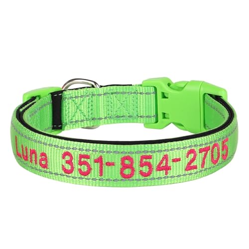 Besticktes Hundehalsband aus Nylon, personalisiertes Welpen- und Katzenhalsband, reflektierendes Haustier-ID-Halsband, DIY-Telefon-Namens-ID(Green 2,XL) von HBJzxlOK