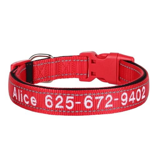 Besticktes Hundehalsband aus Nylon, personalisiertes Welpen- und Katzenhalsband, reflektierendes Haustier-ID-Halsband, DIY-Telefon-Namens-ID(Red 2,XL) von HBJzxlOK