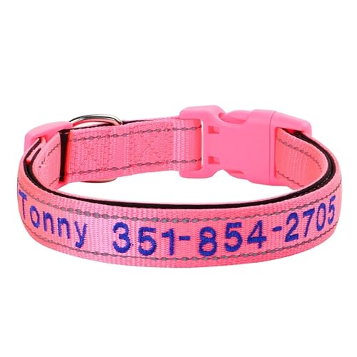 Besticktes Hundehalsband aus Nylon, personalisiertes Welpen- und Katzenhalsband, reflektierendes Haustier-ID-Halsband, DIY-Telefon-Namens-ID(Red 5,L) von HBJzxlOK