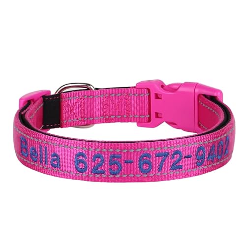 Besticktes Hundehalsband aus Nylon, personalisiertes Welpen- und Katzenhalsband, reflektierendes Haustier-ID-Halsband, DIY-Telefon-Namens-ID(Rose,S) von HBJzxlOK