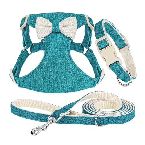 Bowknot Hunde- und Katzenhalsband-Leine-Set Bowknot Welpen- und Katzenhalsbandweste mit Laufleine 3-teilig(Blue,XS) von HBJzxlOK
