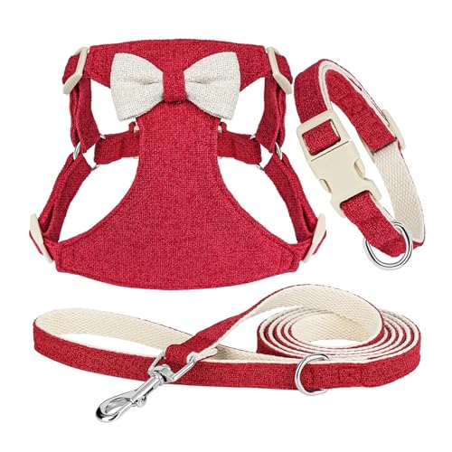 Bowknot Hunde- und Katzenhalsband-Leine-Set Bowknot Welpen- und Katzenhalsbandweste mit Laufleine 3-teilig(Red 2,S) von HBJzxlOK