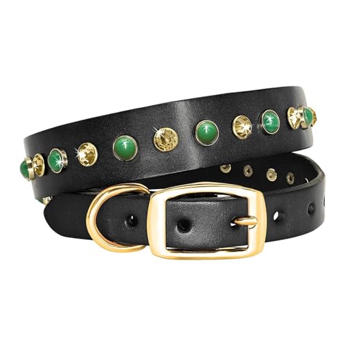 Diamant Strass Welpen Katzenhalsband Echtleder Haustierhalsband(Noir,M) von HBJzxlOK