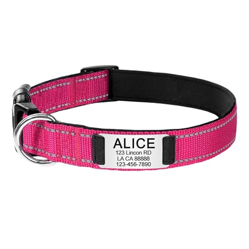 Gravierte Namens-ID-Tag Reflektierendes Hundehalsband Benutzerdefiniertes Nylon Personalisiert(Hot Pink,M 30-48cm) von HBJzxlOK