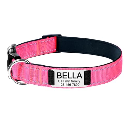 Gravierte Namens-ID-Tag Reflektierendes Hundehalsband Benutzerdefiniertes Nylon Personalisiert(Red 5,M 30-48cm) von HBJzxlOK