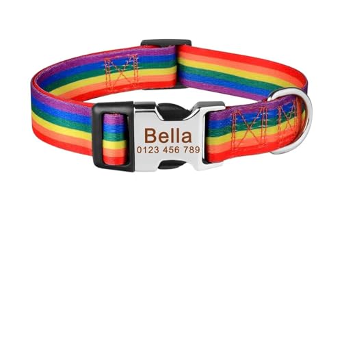 Graviertes bedrucktes Hundehalsband ID Nylonhalsband mit eingravierter Namensschnalle Anti-Verlust(Green,M 32-52cm) von HBJzxlOK