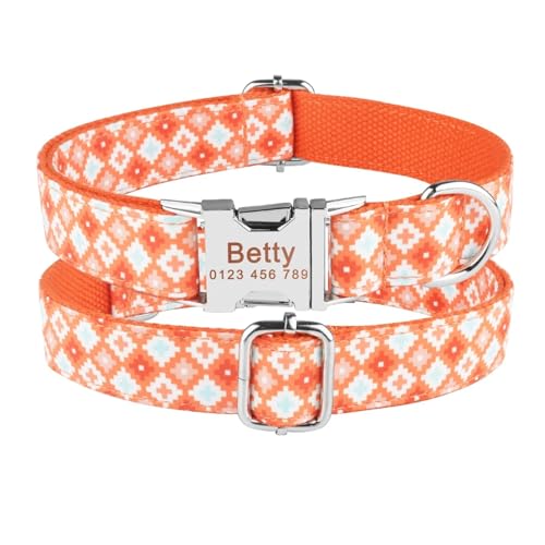 Graviertes bedrucktes Hundehalsband aus Nylon, personalisiertes Namensschild, verstellbares Halsband(Orange,L 35-56cm) von HBJzxlOK