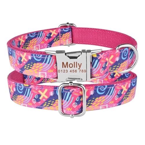 Graviertes bedrucktes Hundehalsband aus Nylon, personalisiertes Namensschild, verstellbares Halsband(Red,L 35-56cm) von HBJzxlOK