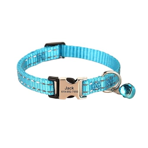 Graviertes individuelles Katzenhalsband Reflektierendes Halsband mit Glocke Personalisierte Haustierhalsband-Halskette(Blue) von HBJzxlOK