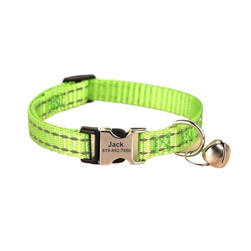 Graviertes individuelles Katzenhalsband Reflektierendes Halsband mit Glocke Personalisierte Haustierhalsband-Halskette(Green 2) von HBJzxlOK
