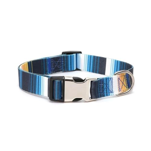 Haustier-Halsband, gestreiftes Polyester, Hundeleine, verstellbares Nylon-Hundehalsband, personalisiert(Blue,M) von HBJzxlOK
