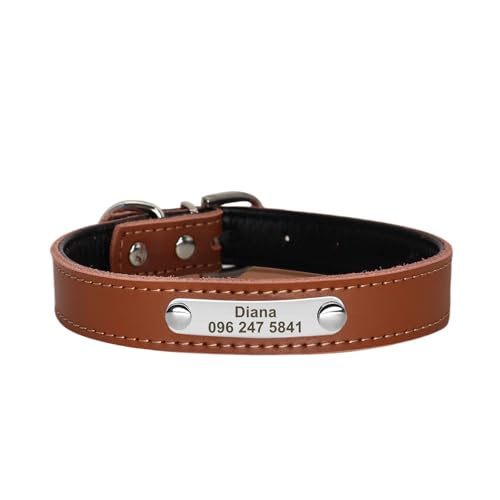Weiches Leder Hundehalsband Personalisiertes Halsband Benutzerdefinierter Haustiername ID Halsband Gravur(Coffee,M) von HBJzxlOK