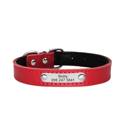 Weiches Leder Hundehalsband Personalisiertes Halsband Benutzerdefinierter Haustiername ID Halsband Gravur(Red 2,L) von HBJzxlOK