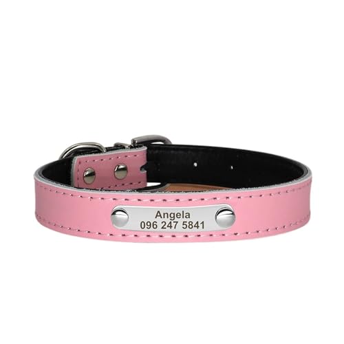 Weiches Leder Hundehalsband Personalisiertes Halsband Benutzerdefinierter Haustiername ID Halsband Gravur(Red 5,S) von HBJzxlOK