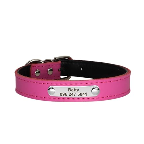 Weiches Leder Hundehalsband Personalisiertes Halsband Benutzerdefinierter Haustiername ID Halsband Gravur(Rose Red,L) von HBJzxlOK