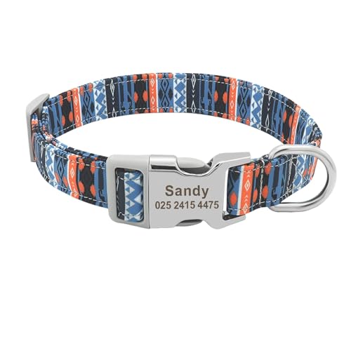 Hundehalsband Leine Personalisiert Benutzerdefiniertes Nylon Hundehalsband Leine Name ID Tag Halsband(Blue 1,L) von HBJzxlOK