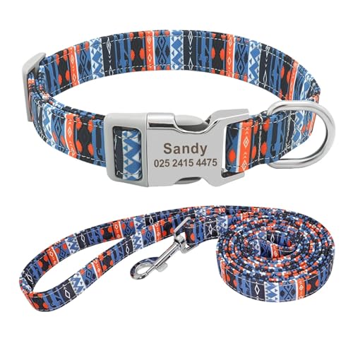 Hundehalsband Leine Personalisiert Benutzerdefiniertes Nylon Hundehalsband Leine Name ID Tag Halsband(Blue 1 Set,S) von HBJzxlOK
