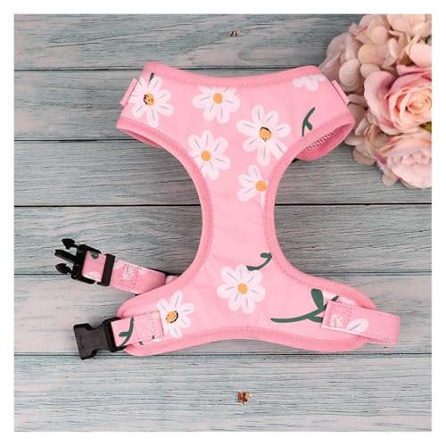 Hundehalsband-Leine-Set mit Kotbeutelhalter, Blumendruck, individuelles Haustierhalsband, Weste, Leine(1 Product pink,S) von HBJzxlOK