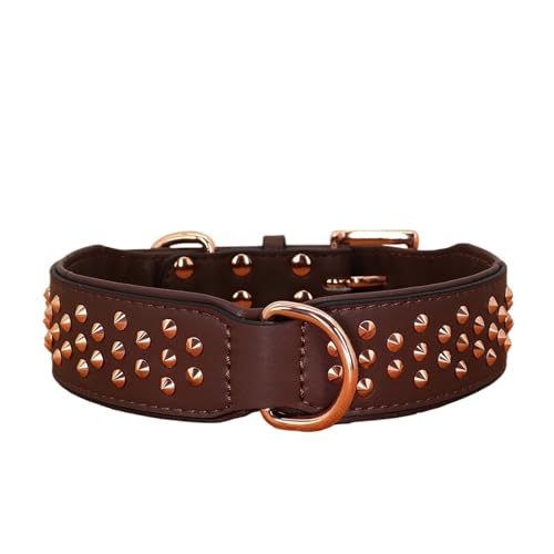 Hundehalsband aus genietetem Leder, strapazierfähig, verstellbar(Coffee,L) von HBJzxlOK