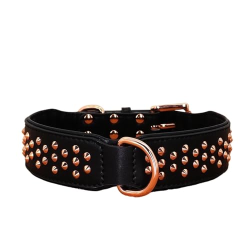 Hundehalsband aus genietetem Leder, strapazierfähig, verstellbar(Noir,XL) von HBJzxlOK