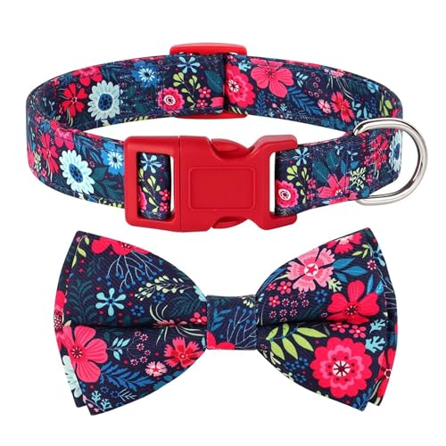 Hundehalsband aus Nylon mit Blumendruck, verstellbar, mit Feder, mit Schleife(Red 2,S) von HBJzxlOK