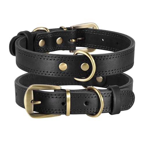 Hundehalsband aus echtem Leder. Echtes Lederhalsband für Haustiere.(Noir,L) von HBJzxlOK