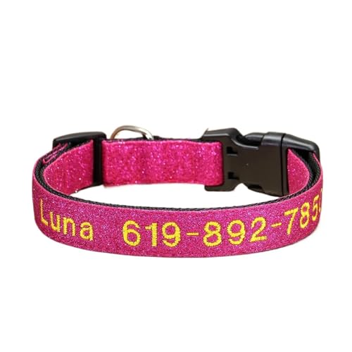 Glänzende bestickte Hundehalsbänder Individuelle Haustierhalsbänder Personalisierte bestickte Telefonnamenhalsbänder(Rose,XL) von HBJzxlOK